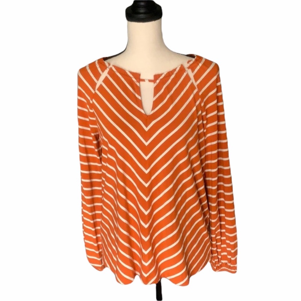 Chico's Brilliant Stripe Peasant Top Long Sleeve Orange White Size 0 NWT